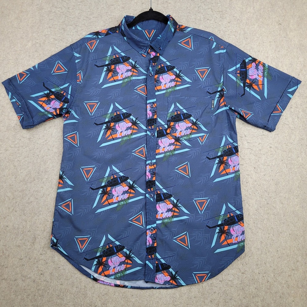 Nine Line Hawaiian Shirt Mens M Blue Get to the Choppa Button Up Short Sleeve‎